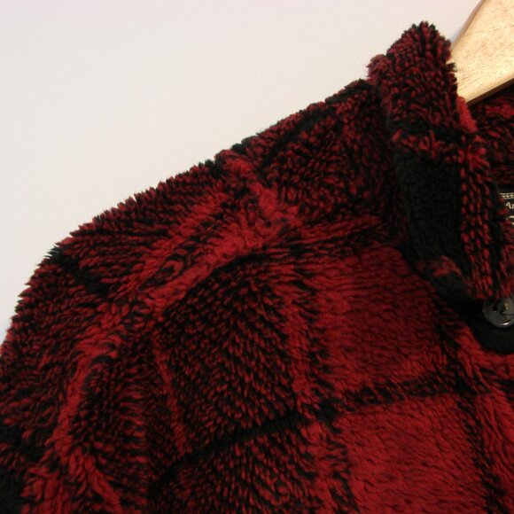 True Grit Black Red Plaid Sherpa Shirt Jacket Shacket Buffalo Plaid Large - Picture 5 of 11